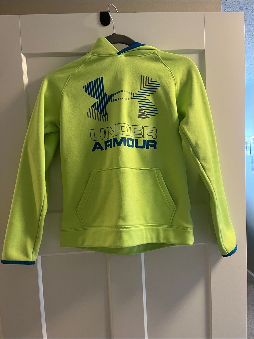 Under Armour Neon Lime Performance Hoodie with Blue Logo